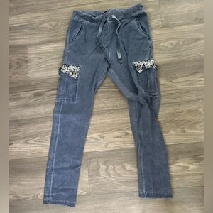 Unique Stretchy NT by Amati Blue and sequence pocket pants